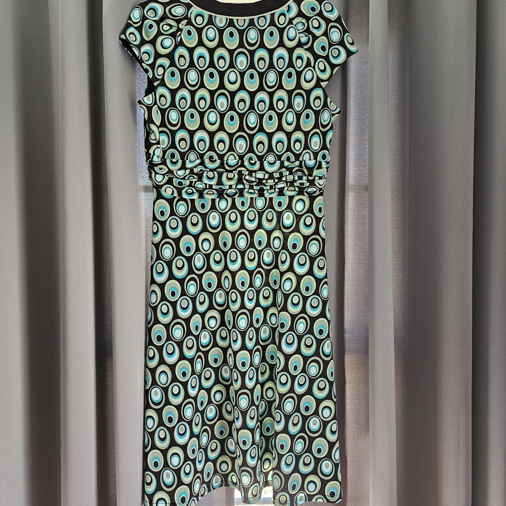 Dress by Sandra Darren Brown and Aqua Geometric Cap-Sleeve